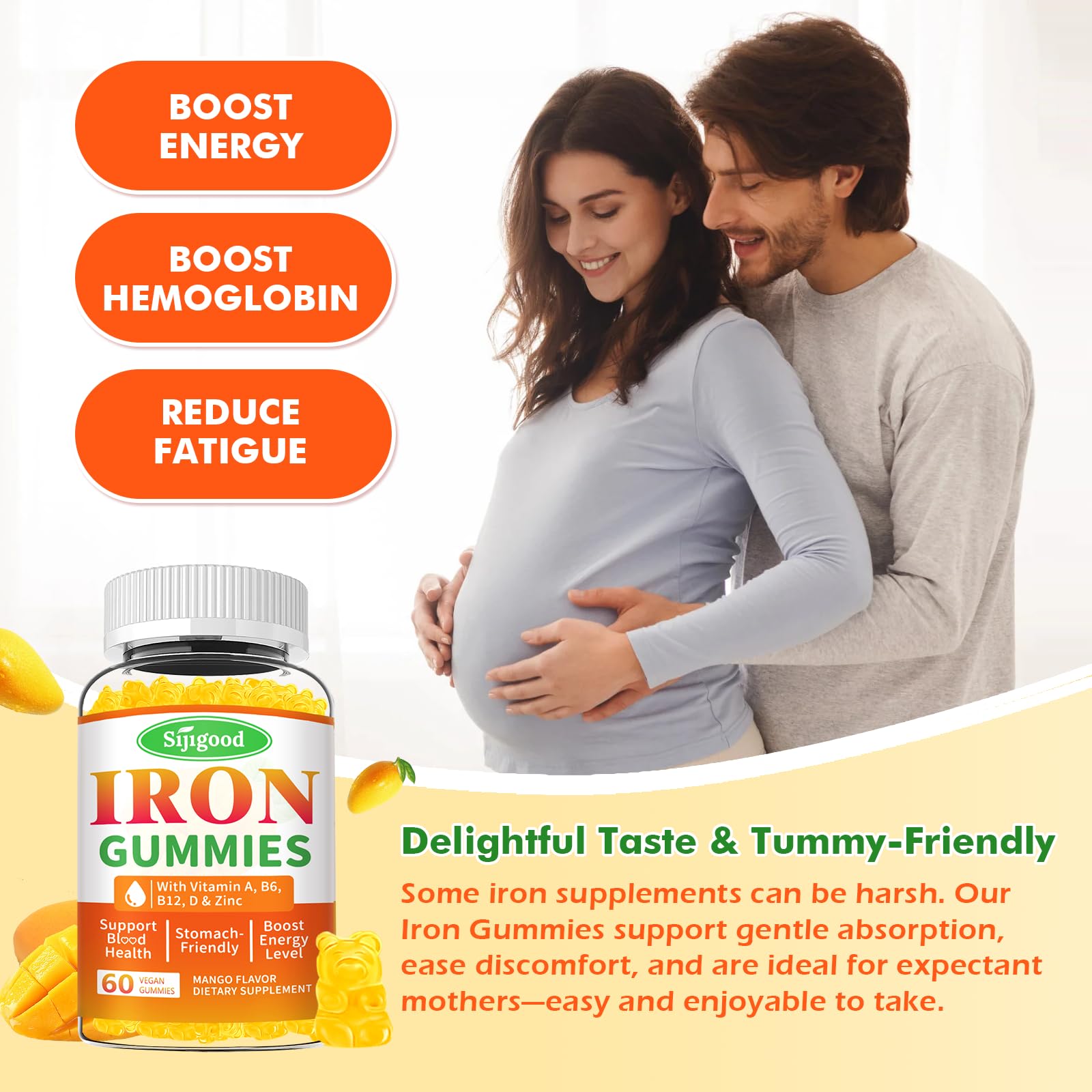 Sijigood iron gummies texture closeup reveals chewable consistency.