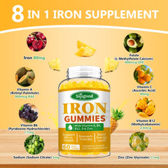 Sijigood gummies vitamin blend image emphasizes iron and zinc nutrients.