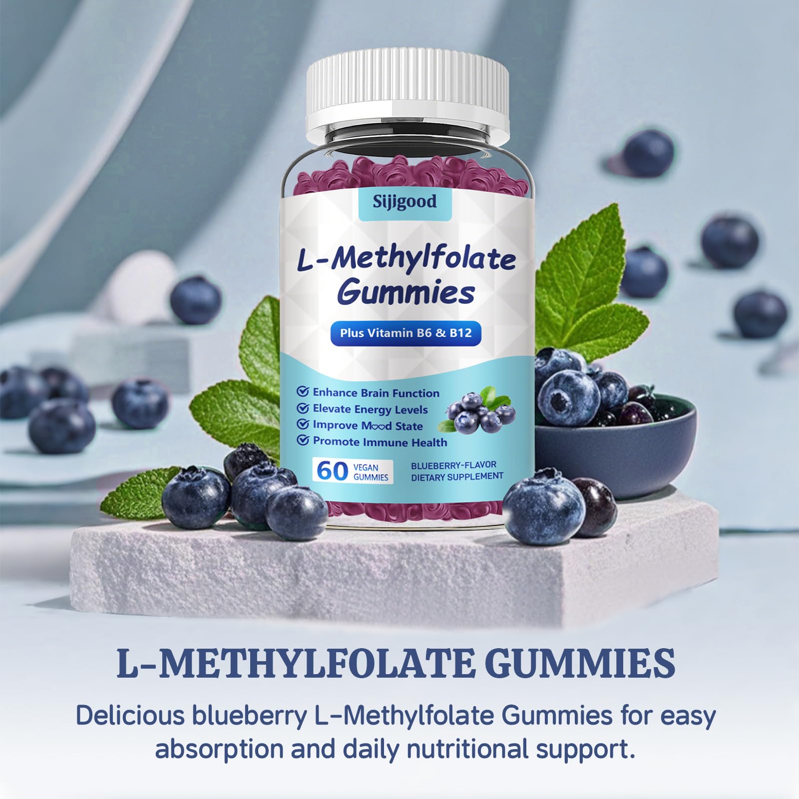 Sijigood L-Methylfolate gummies with blueberry flavor in bottle for easy daily dose