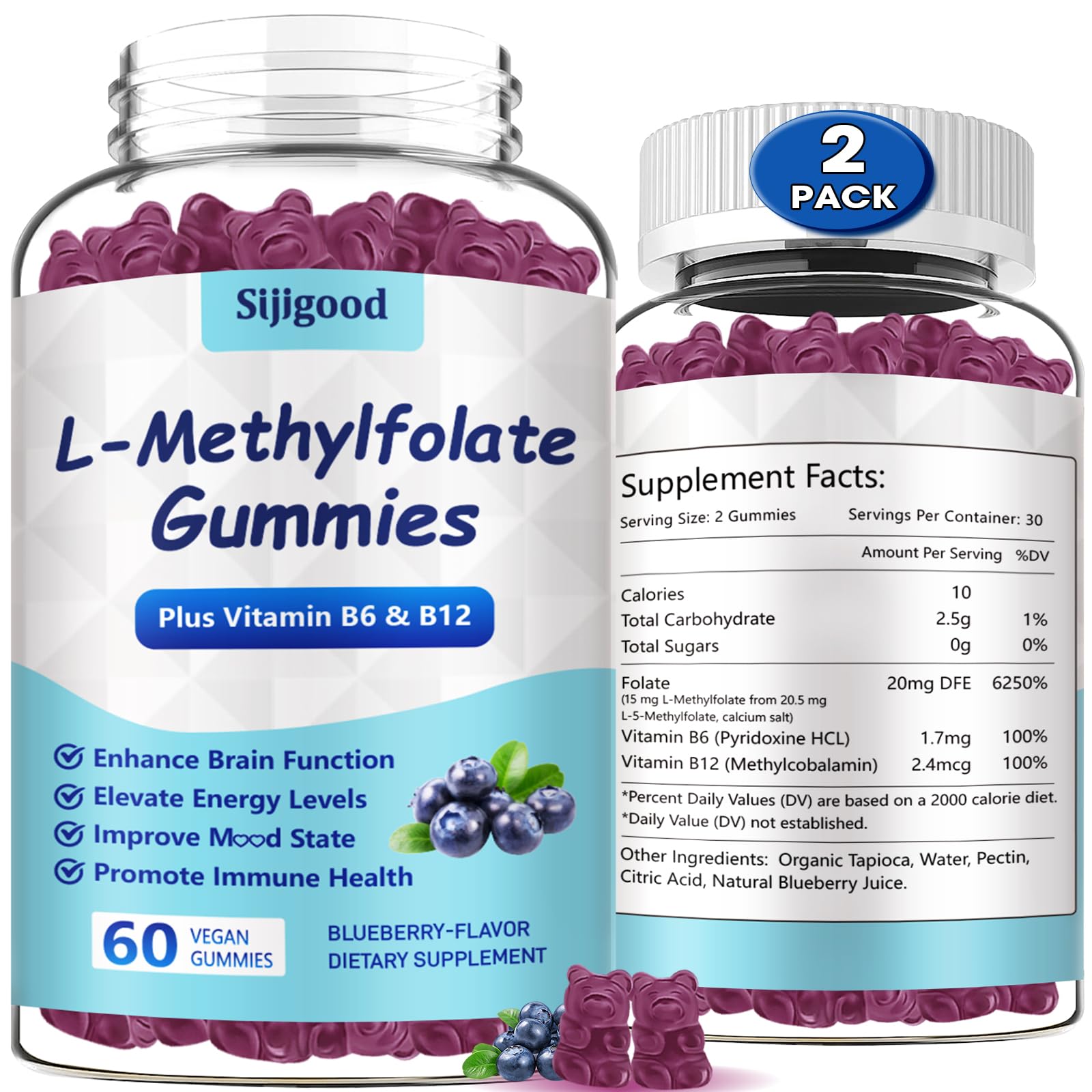 Sijigood L-Methylfolate gummies in blueberry bottle for convenient daily wellness