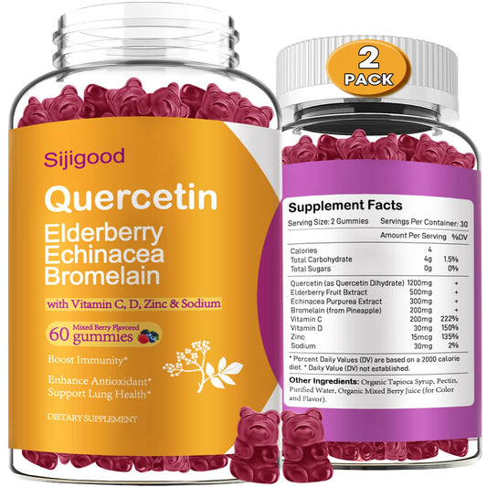 Sijigood Quercetin Gummies 2-packs packaging highlighting family-friendly immune support potential.