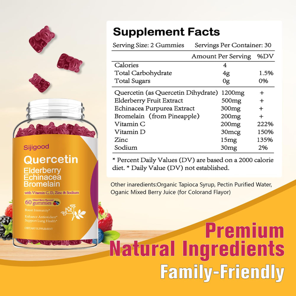 Sijigood Quercetin Gummies vitamins and minerals, potential energy support visual.