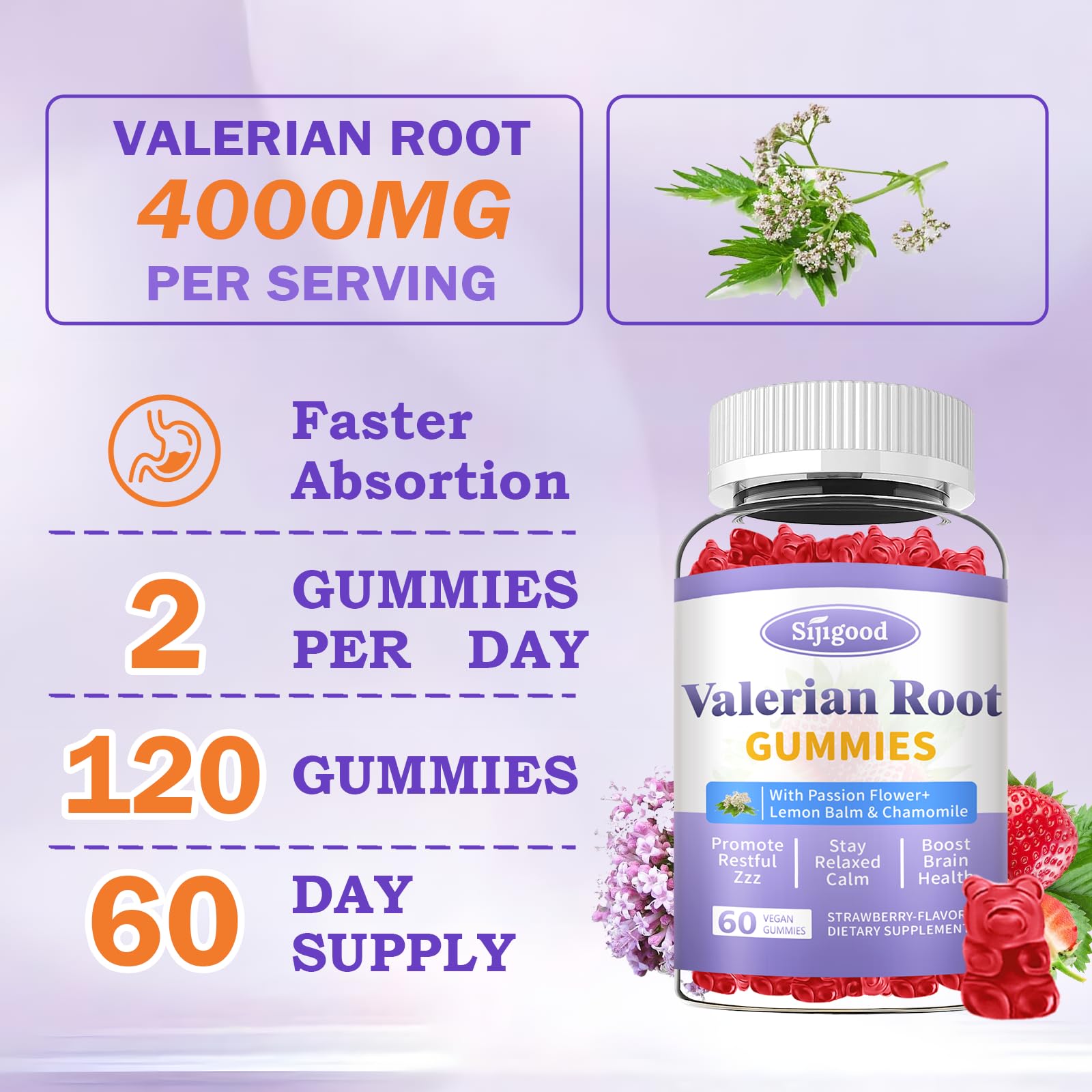 Sijigood valerian gummies melatonin-free bottle reflects a caffeine-free rest option.
