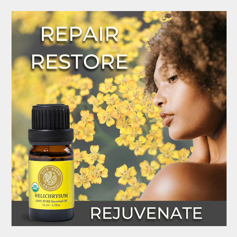 Silk Road Organic Helichrysum Italicum oil applied on skin to illustrate gentle daily use