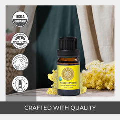 Box packaging highlighting USDA organic seal and pure essential oil without additives