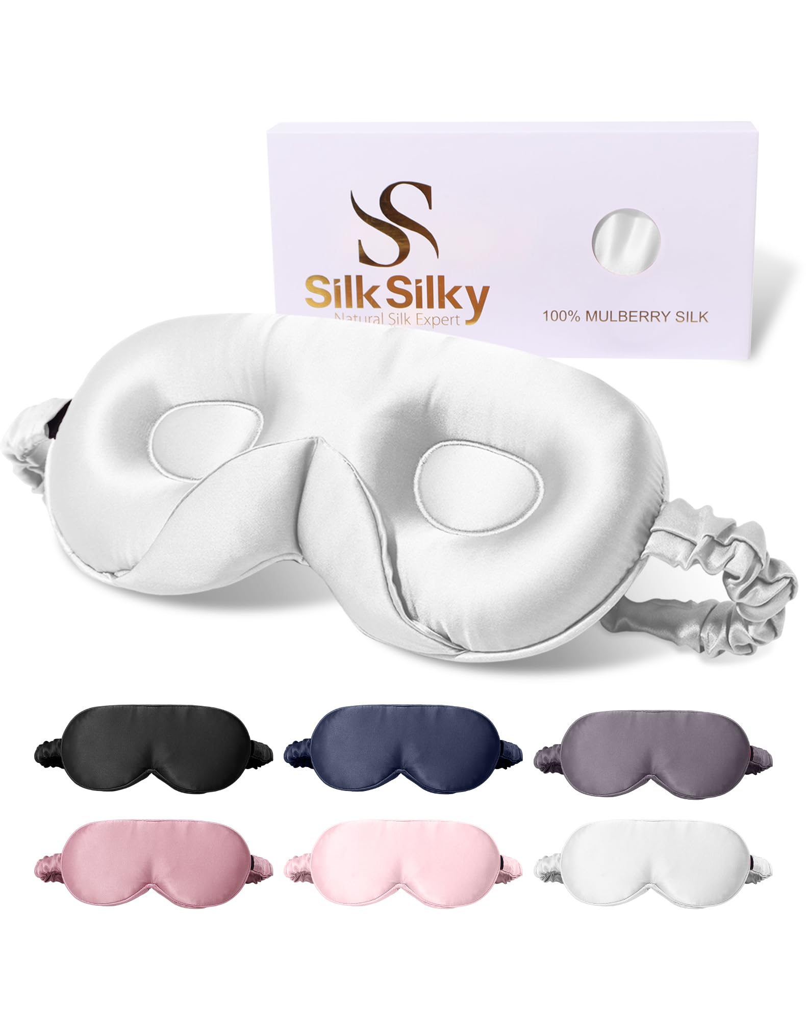 SilkSilky sleep mask front view showing 3D contour for comfortable wear