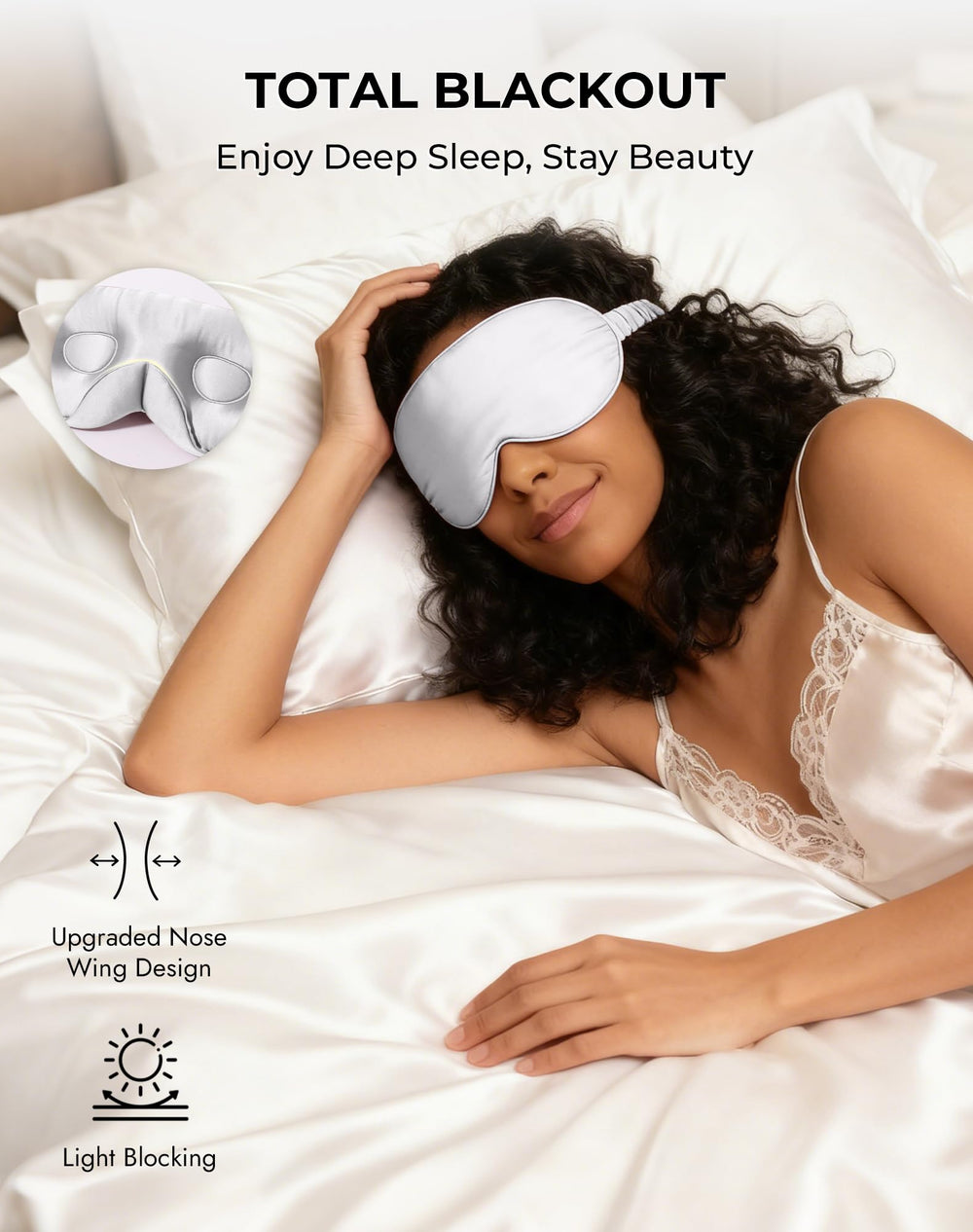 SilkSilky sleep mask on pillow illustrating blackout for restful moments
