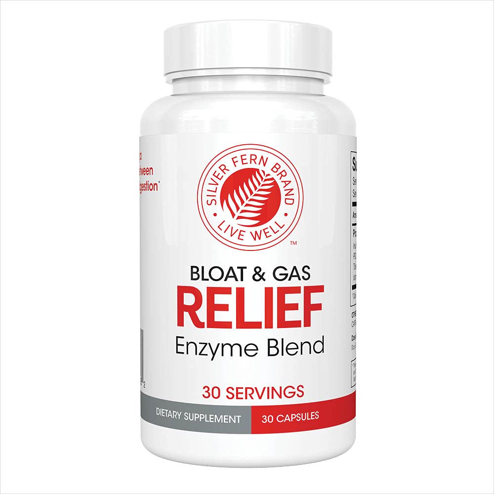 Silver Fern Bloat & Gas Relief bottle front view supports daily digestion.