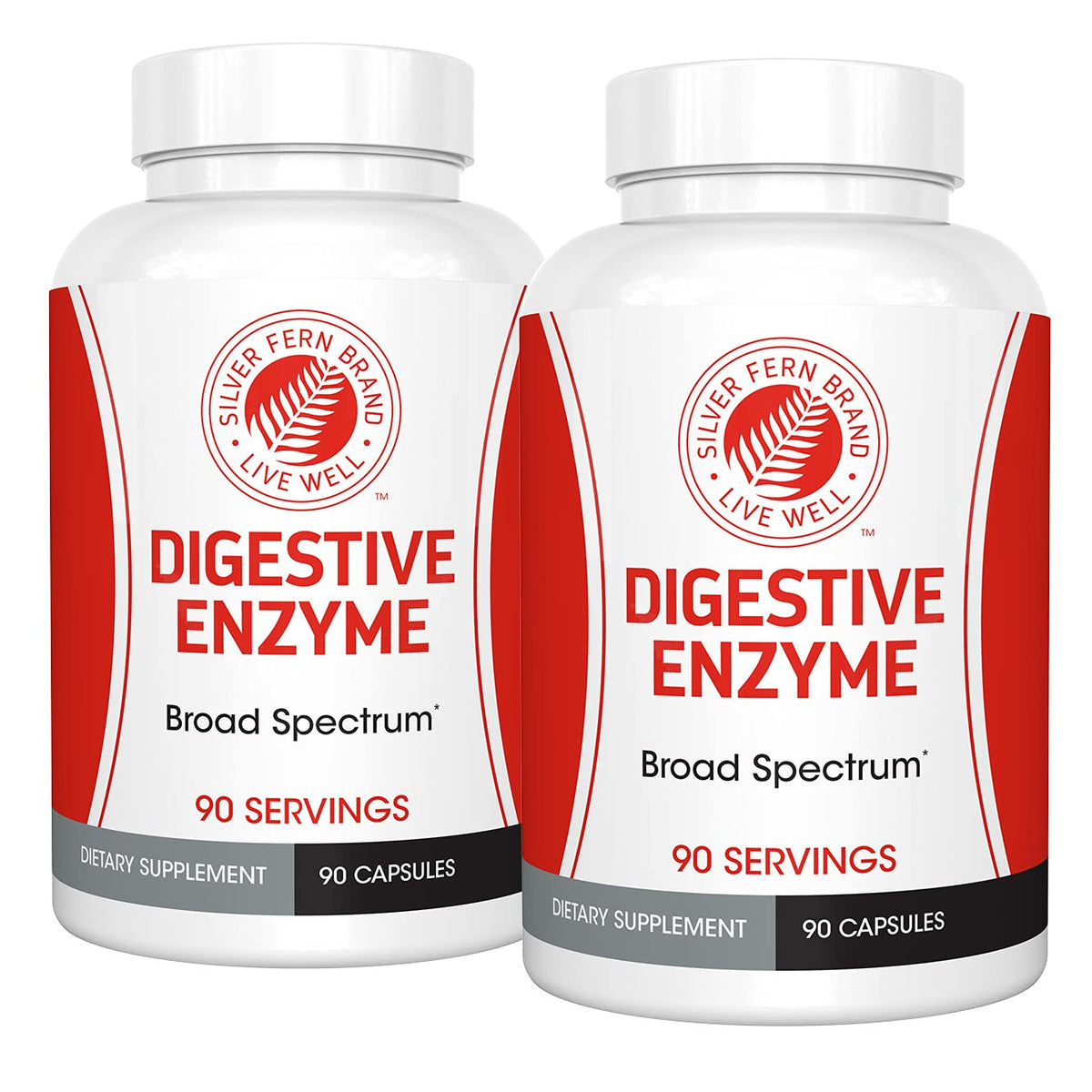 Silver Fern bottle-front view highlights digestive enzymes for comfort.
