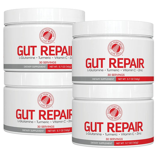 Silver Fern Gut Repair tub shown for convenient daily digestive support.