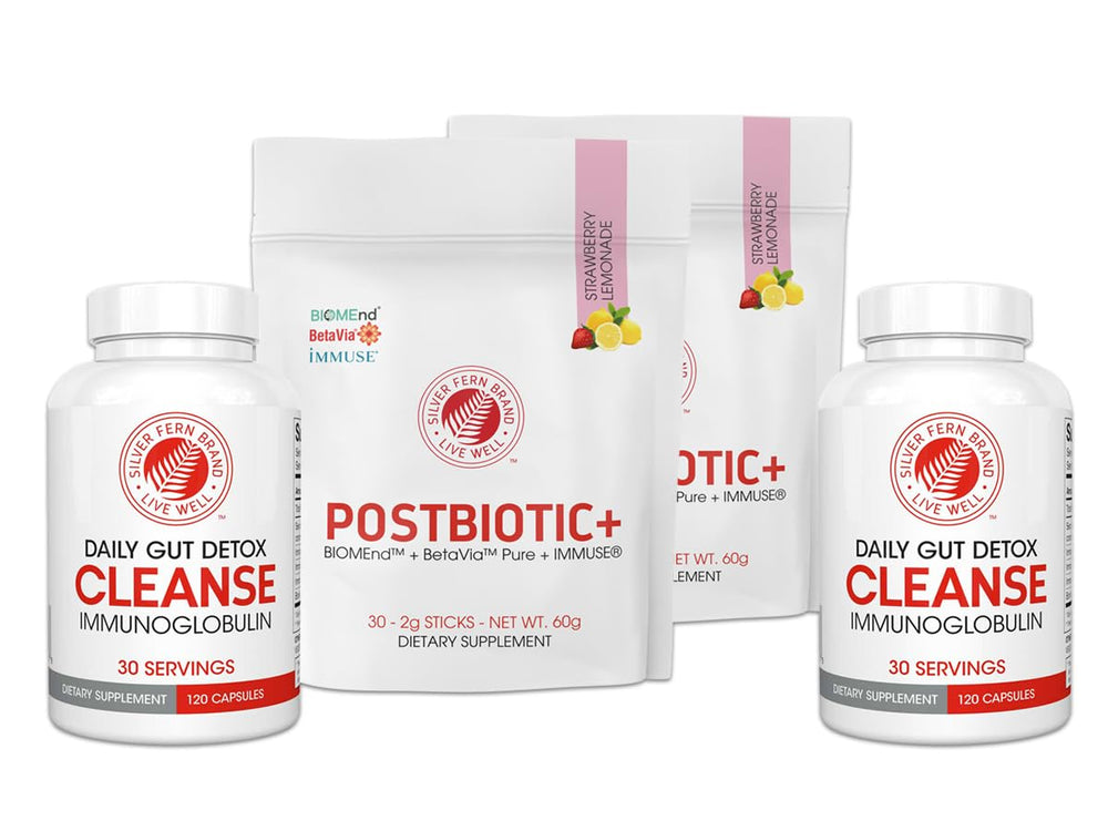 Silver Fern Postbiotic+ stick packs for on-the-go daily support.