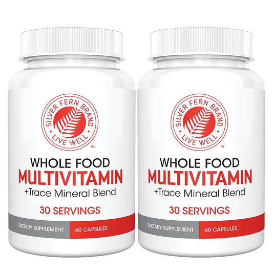 Silver Fern multivitamin bottle front view aiding daily energy support.