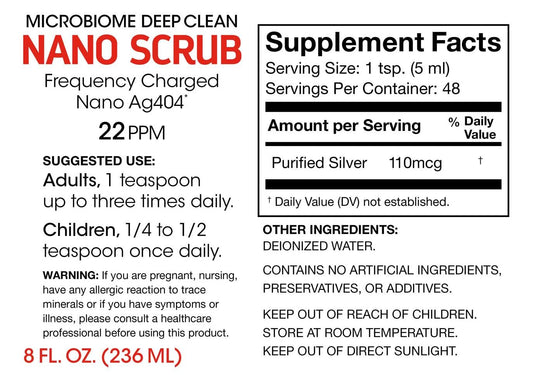 Silver Fern Nano Scrub bottle label highlights composition and serving details.