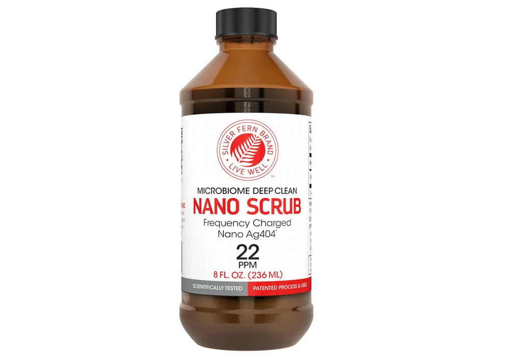 Silver Fern Nano Scrub bottle pour shows easy-dispense action for daily use.