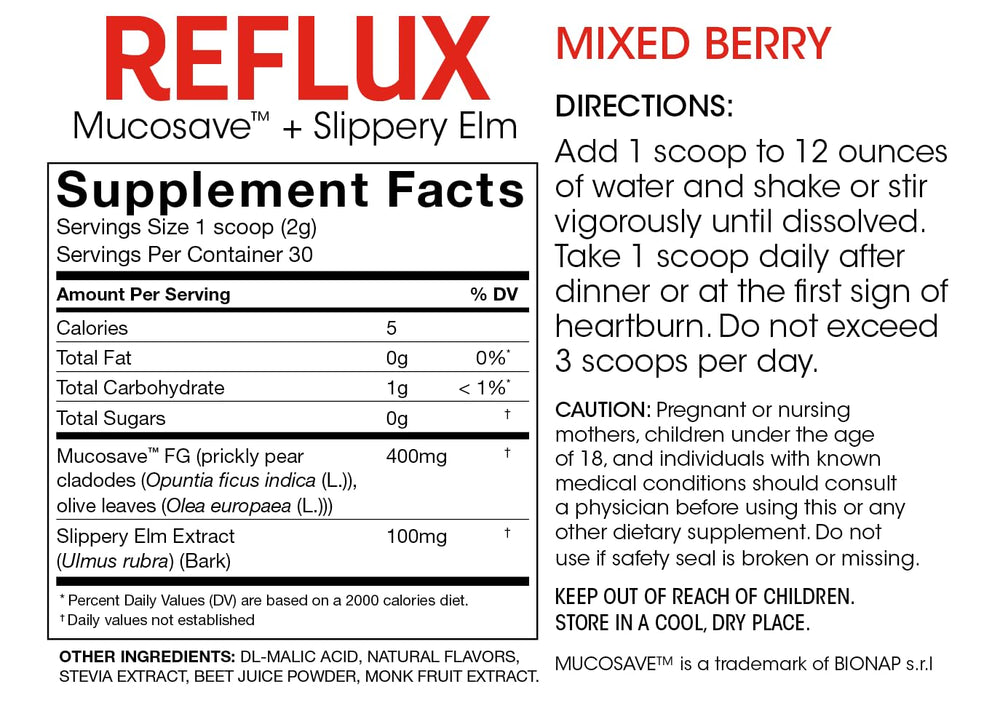 Silver Fern Reflux label close-up showing key ingredients