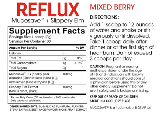Silver Fern Reflux label close-up showing key ingredients