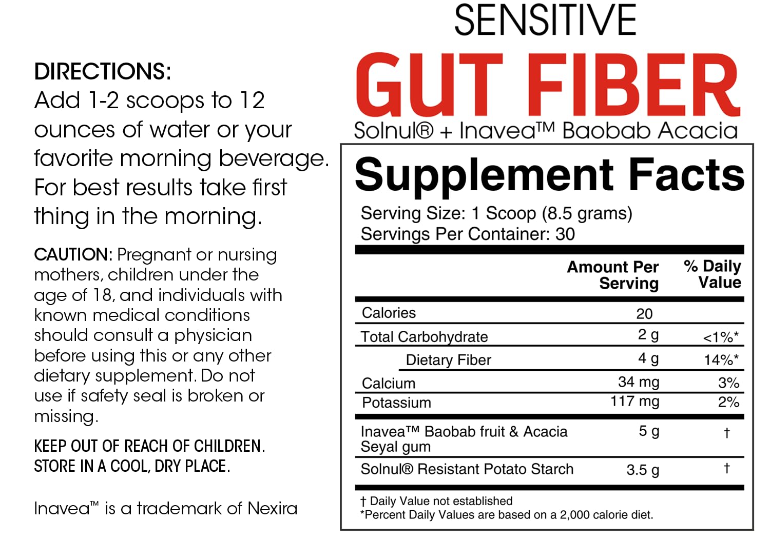 Silver Fern Sensitive Gut Fiber tub packaging illustrating a 60-scoop two-tub supply.
