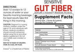 Silver Fern Sensitive Gut Fiber tub packaging illustrating a 60-scoop two-tub supply.