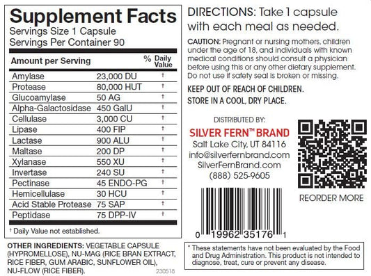 Close-up of Silver Fern capsule highlighting protein digestion support