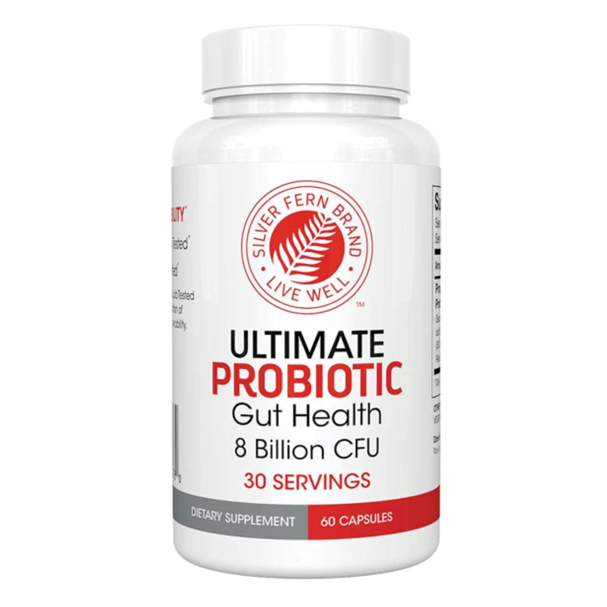 Silver Fern Ultimate Probiotic bottle showing 60 capsules for daily gut support