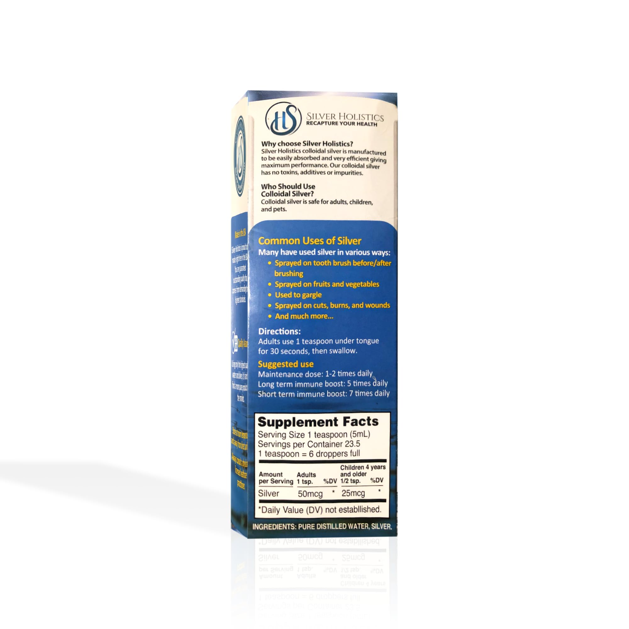 Safe for children and pets with SILVER HOLISTICS premium colloidal silver.