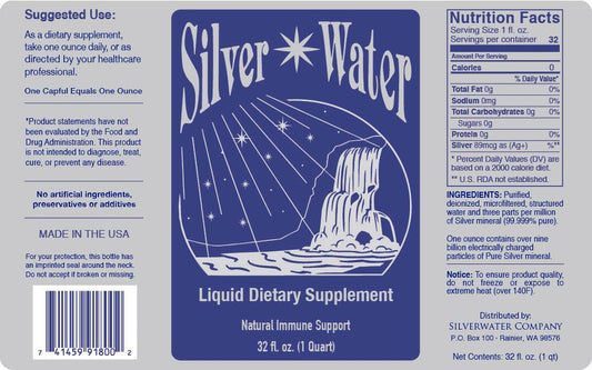 Wayne Rowland Silver Water Original Formula bottle closeup showing purity label and professional-grade quality.