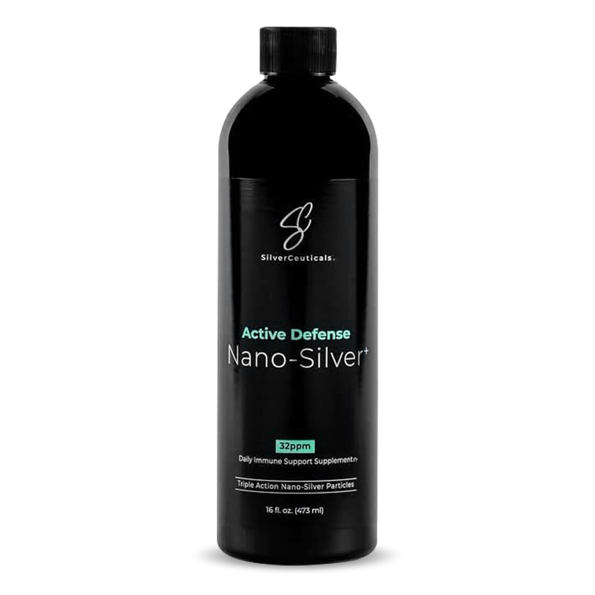 SilverCeuticals nano colloidal silver bottle 32ppm for immune support.