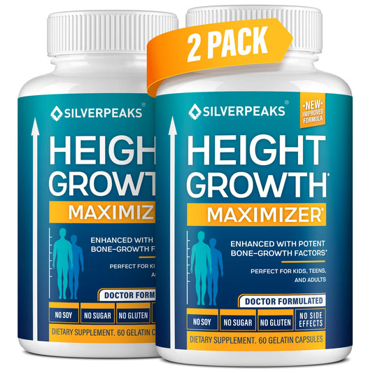 Silverpeaks growth capsules bottle highlighting calcium and vitamin D for bone support