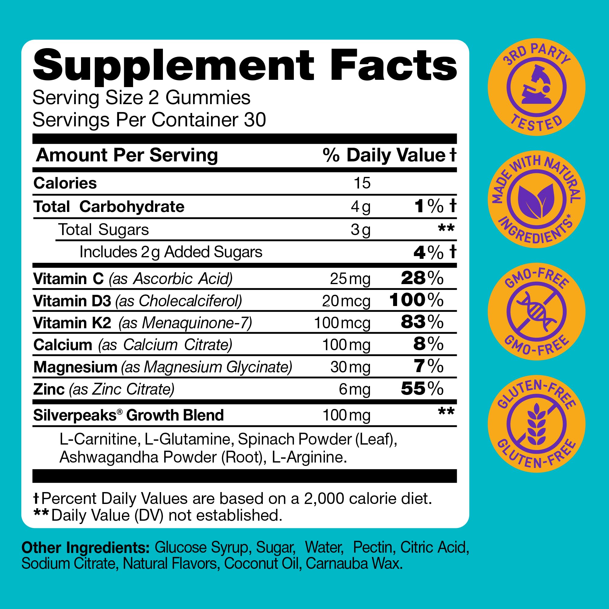 SILVERPEAKS height growth gummies serving spoon shows easy daily dose