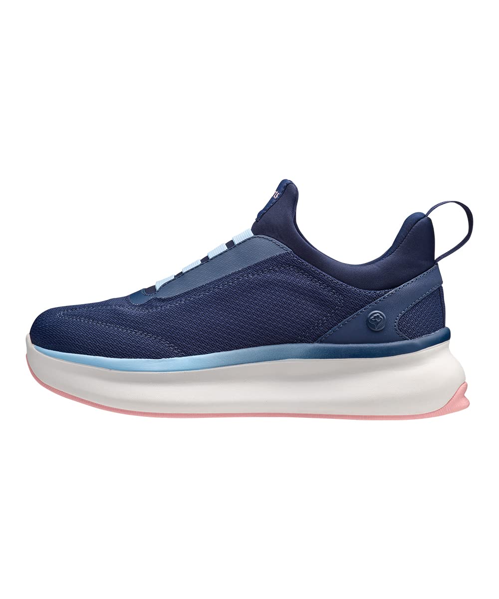Silverts adaptive shoes with navy slip-on opening for easy wear and edema-friendly fit.