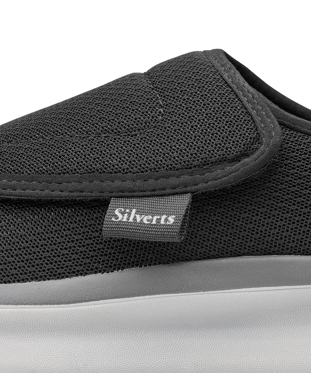 Silvert's black diabetic-adaptive walking shoes designed for daily comfort and stability.