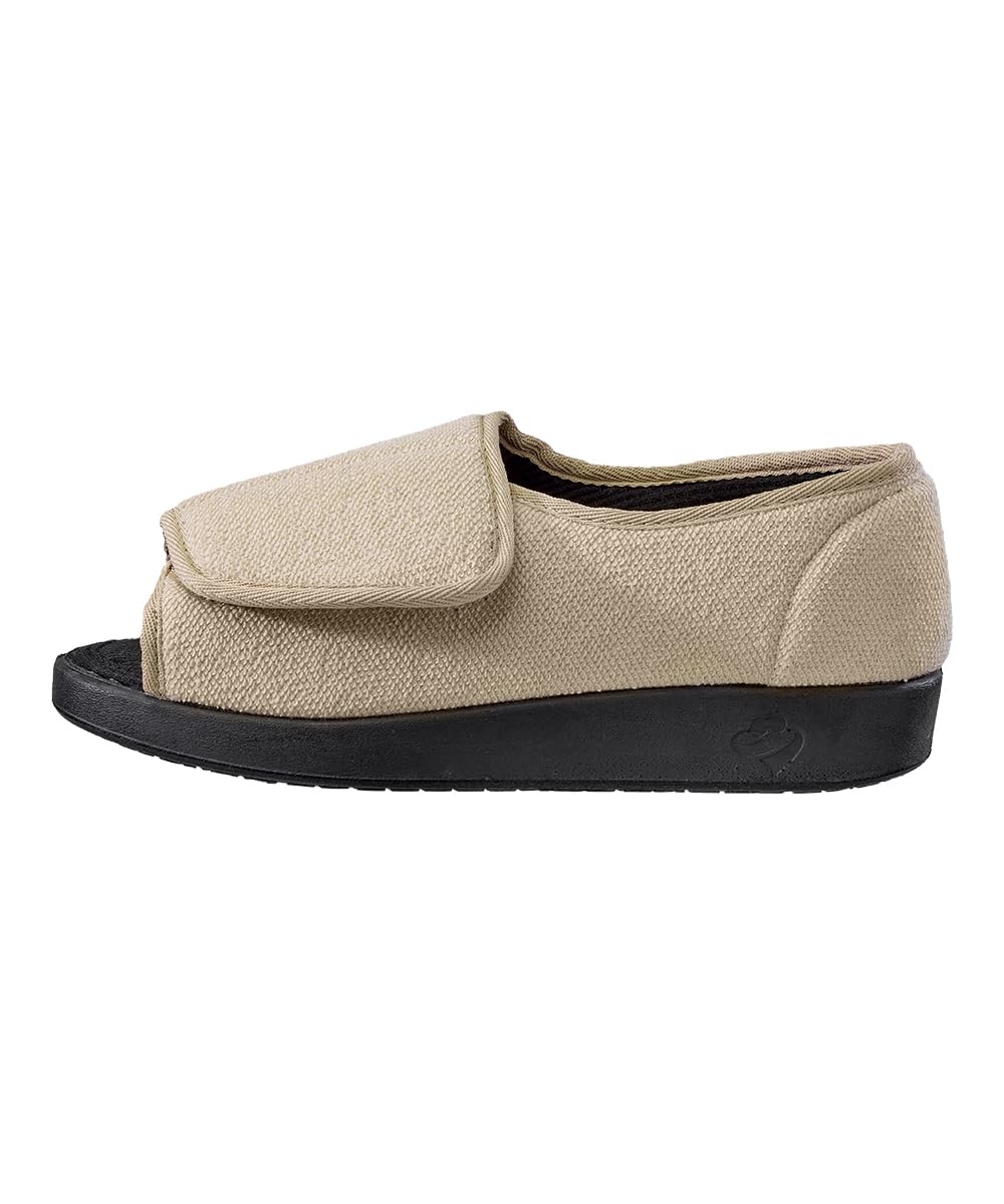 Silvert's diabetic sandals with wide toe box support comfortable steps at home.