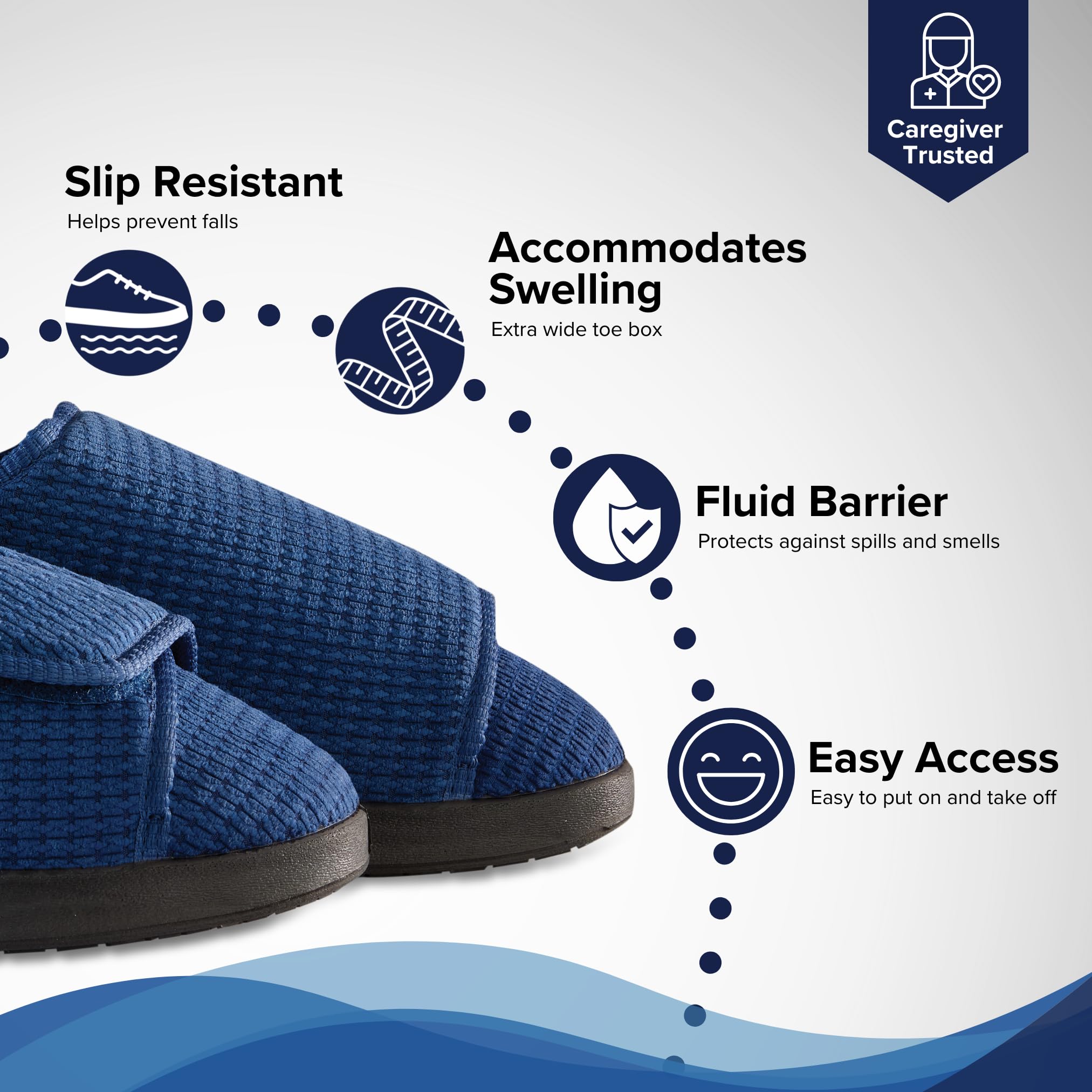 Silvert's wide-width slippers accommodate swelling with roomy, comfortable fit.