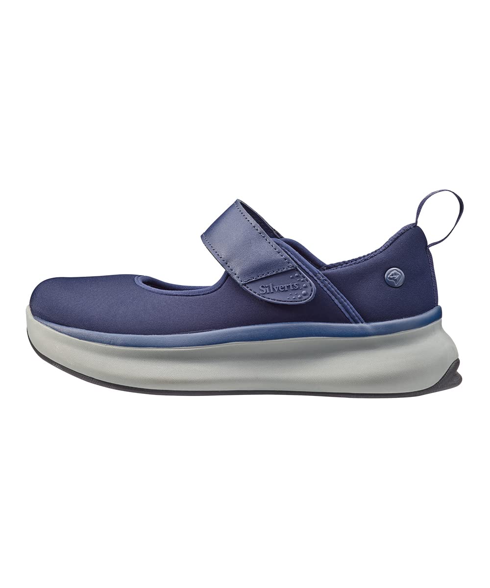 Silvert's easy-touch closure navy Mary Jane for effortless on-and-off comfort