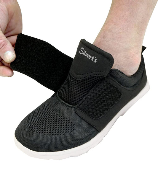 Silvert's Easy Walker Velcro-strap shoes enable quick on/off for seniors.