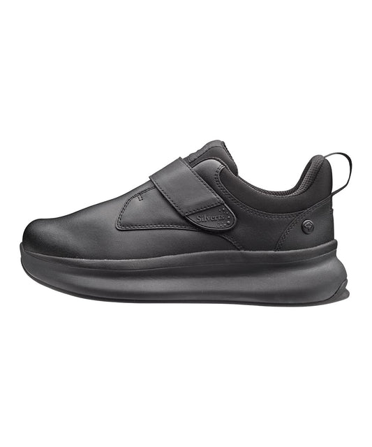Silvert's Easy Wear extra-wide walking shoes with single strap closure for easy on/off and secure fit.