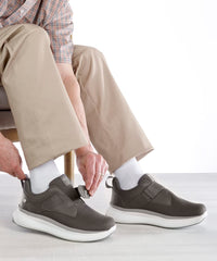 Silvert's Easy Wear extra wide walking shoe graphite supports orthotics for added comfort.