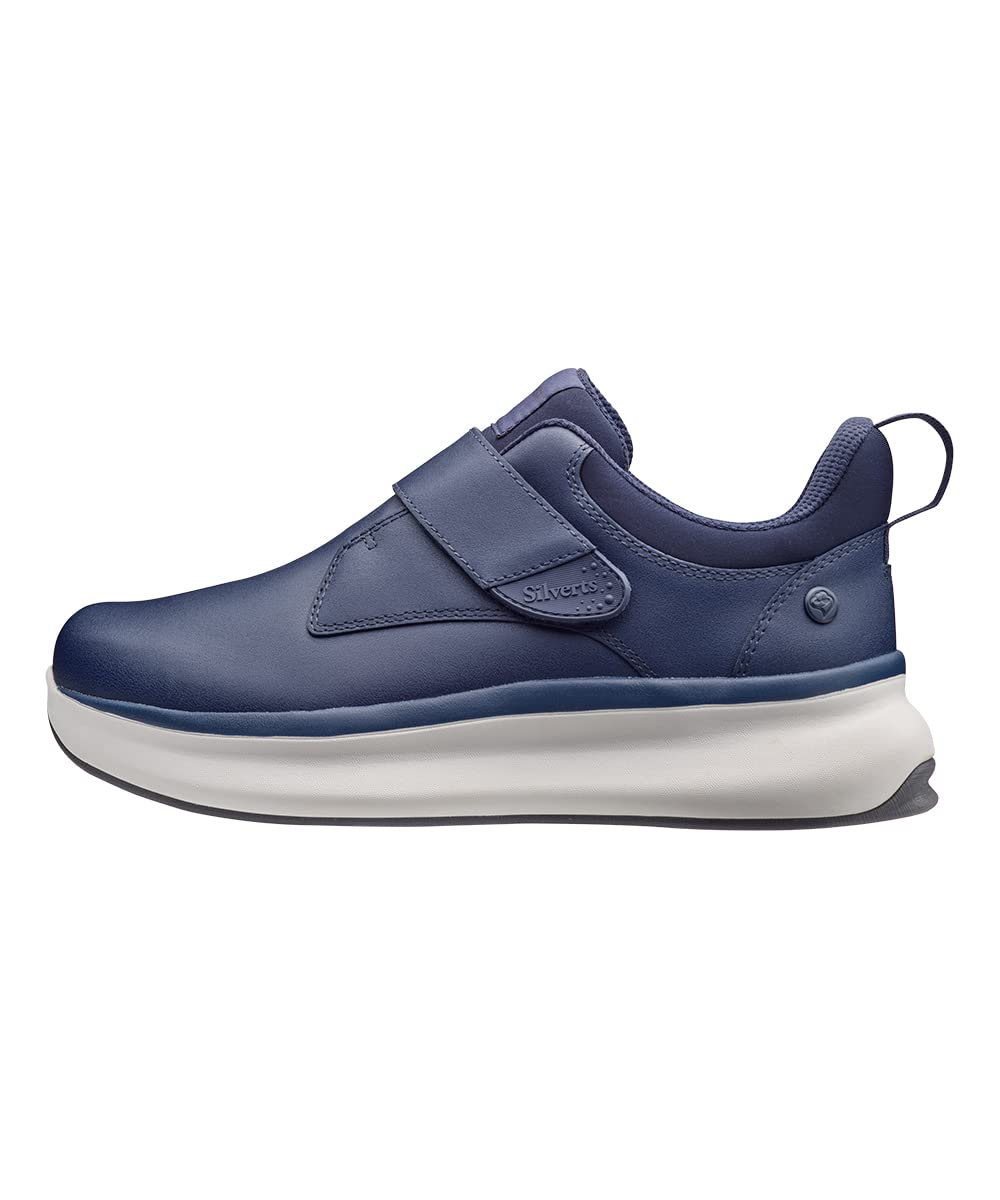 Silvert's Easy Wear Extra Wide Walking Shoes navy with single-strap closure for easy on/off and secure fit