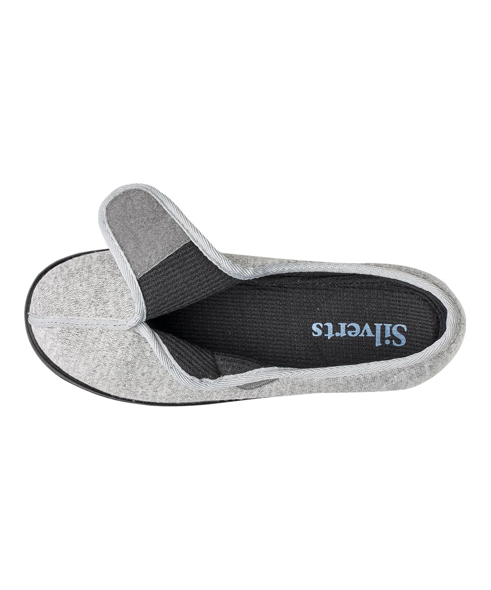 Silverts Extra Wide Easy Closure Jewel Slippers exterior texture and non-slip sole detail for indoor use