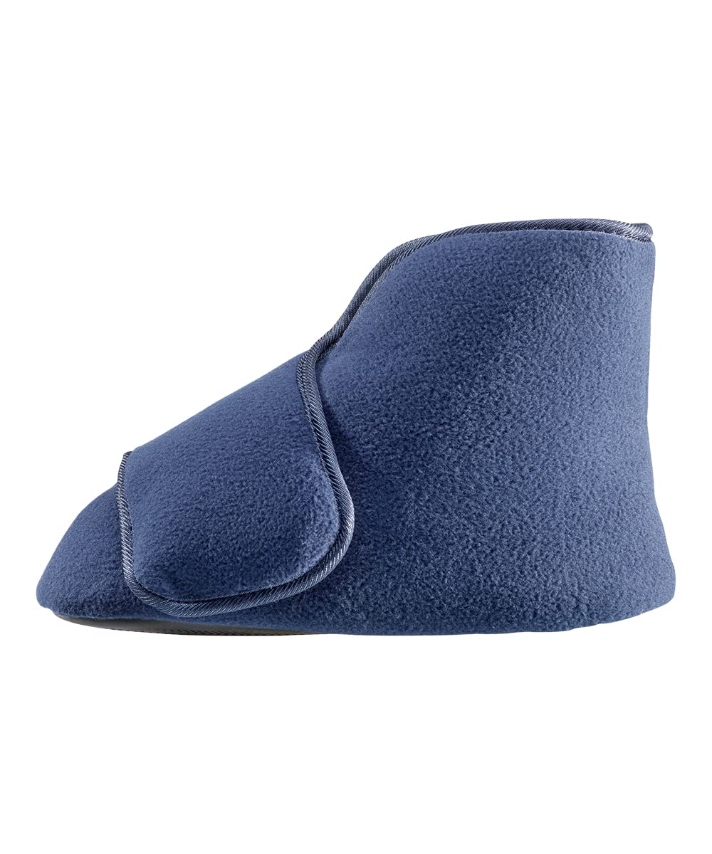 Silvert's navy slippers featuring slip-resistant soles for safe indoor use.