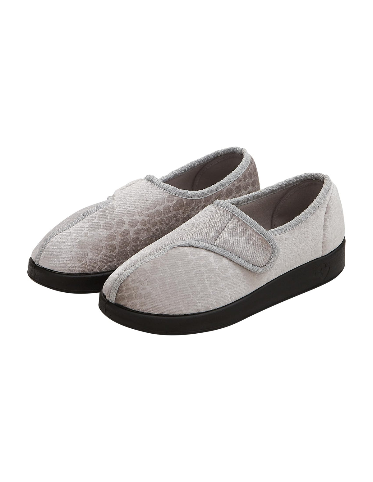 Silvert's Jewel Slippers in light grey and black with a wide fit and Easy Touch closure for easy dressing