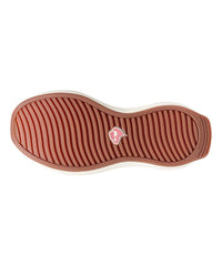 Silvert's pink slip-on shoes, heel view, extended heel for stability