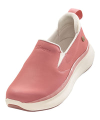 Silvert's pink slip-on shoes, side view, true-fit spacers for comfort