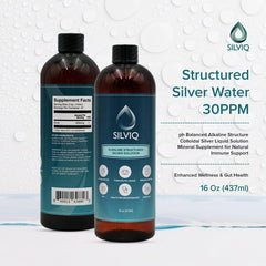 Two-teaspoon SILVIQ dose on a measuring spoon beside the bottle.