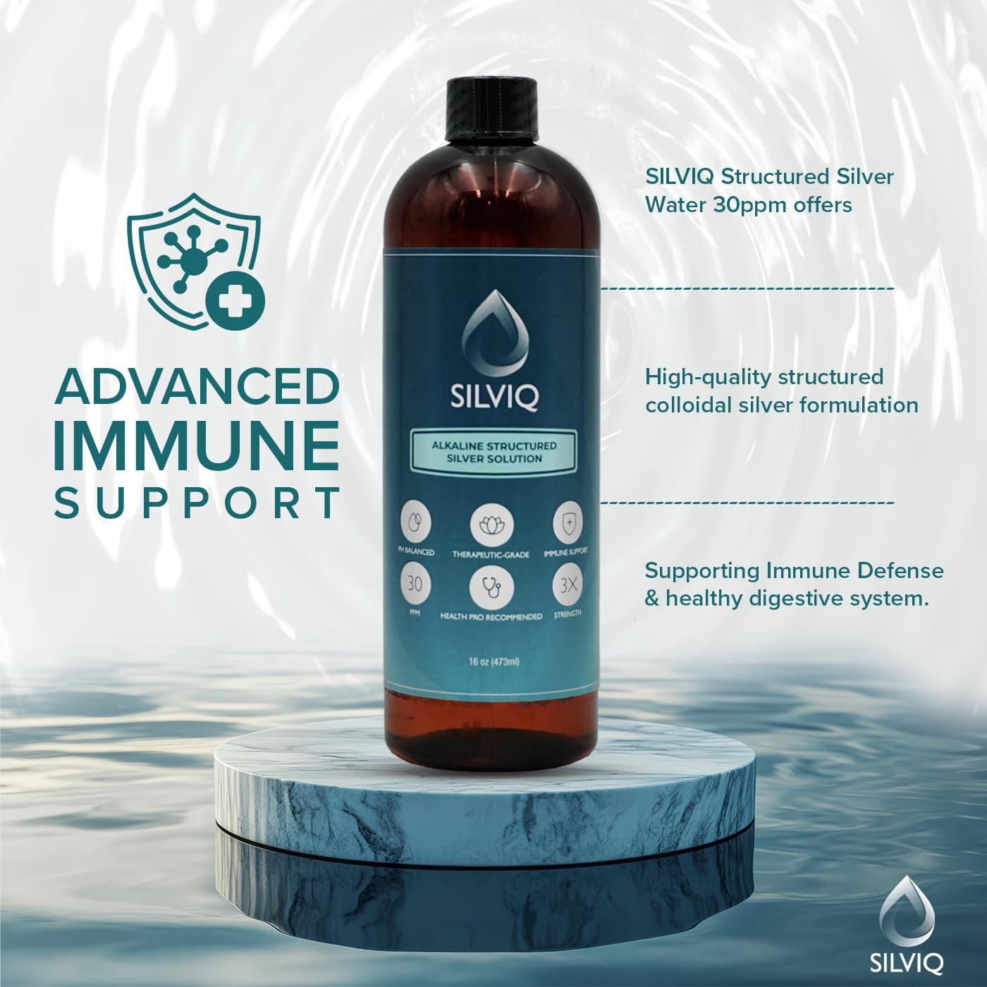 SILVIQ topical use of structured silver liquid for skin care.