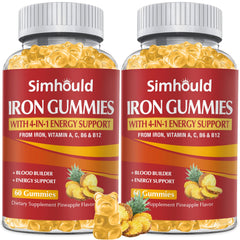 Simhould 2-pack iron gummies package highlighting convenient daily iron support