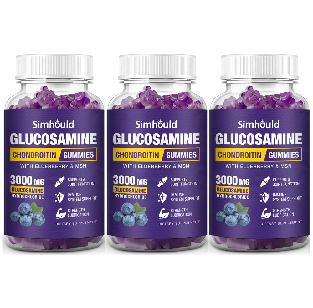 Simhould three-pack glucosamine chondroitin gummies displayed for joint support.