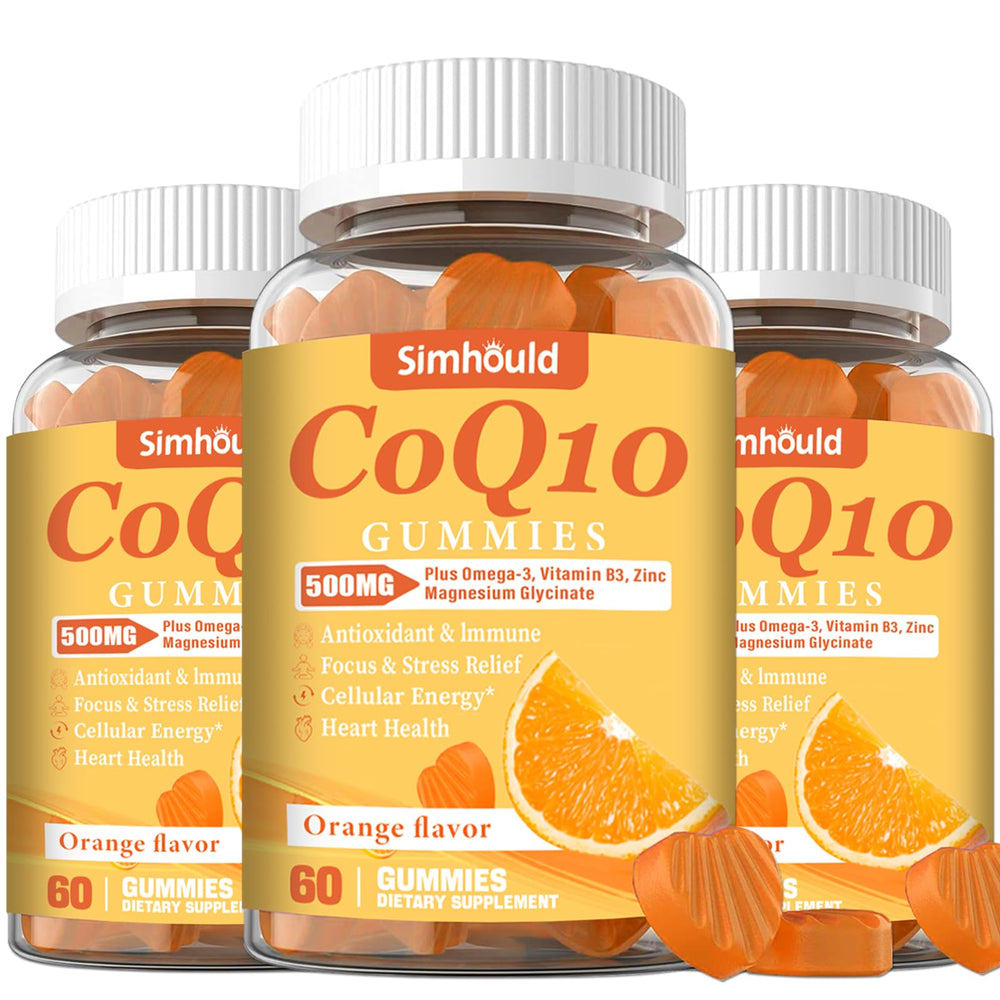 Simhould CoQ10 Gummies bottle displaying 500 mg per serving for energy support