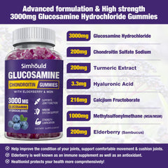 Close-up of Simhould glucosamine chondroitin gummies ingredient label.