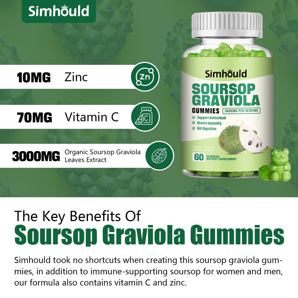 Close-up of Simhould Soursop Gummies texture and extract-rich composition